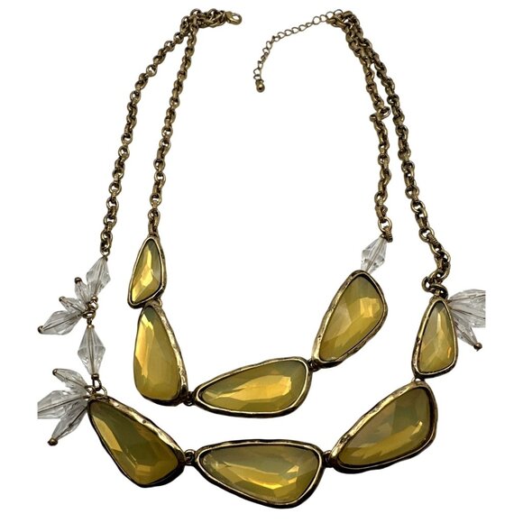 Vintage Statement Necklace Yellow Faceted Beads Antiqued Gold Tone Mid Century - Picture 2 of 7